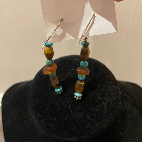 Faux Turquoise Beaded Dangle Earrings - Picture 3 of 3
